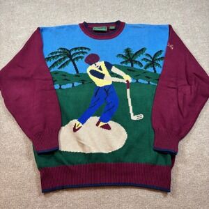 The Arrow Company Golf Cotton Sweater Golfer Graphic Men's Size Large EUC